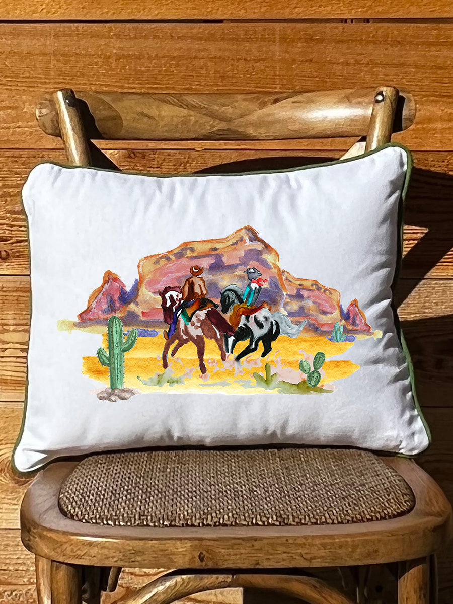 Range Riders White Rectangular - Square Pillow with Piping