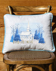 Snowy Blue Church White Rectangular - Square Pillow with Piping