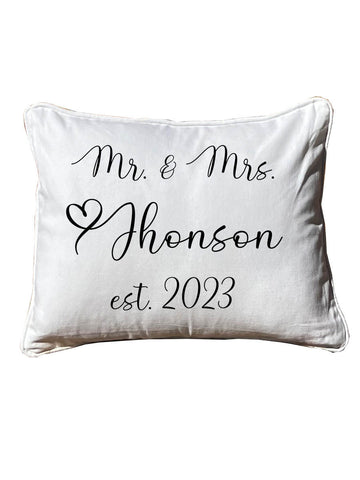 Mr. and Mrs. (Your Name)  Rectangular White Pillow with Piping