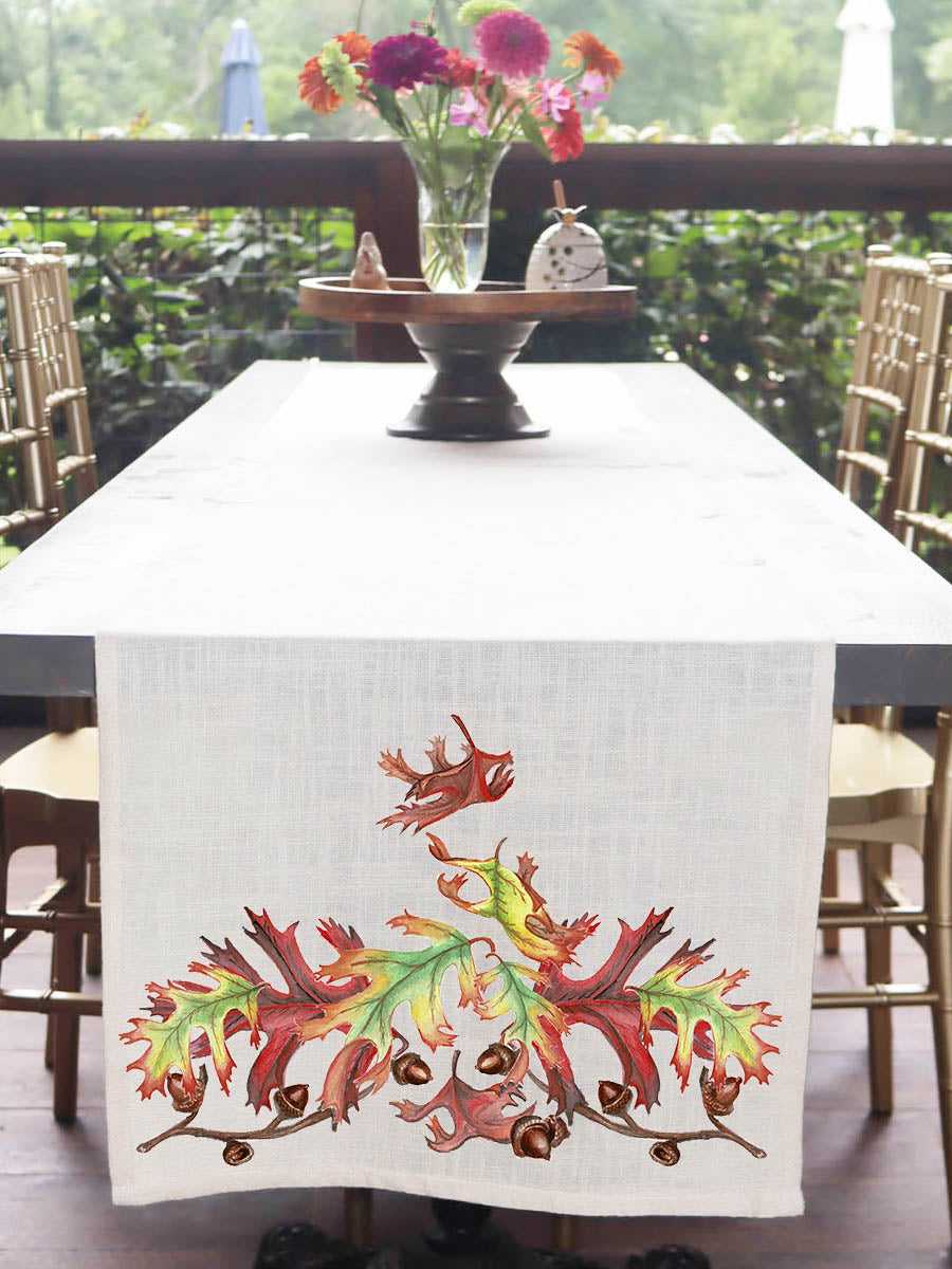 Red Oak Leaves Table Runner
