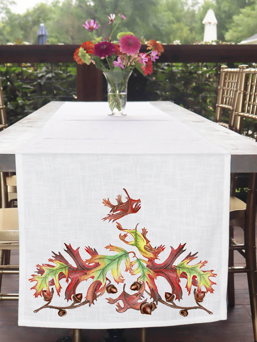 Red Oak Leaves Table Runner