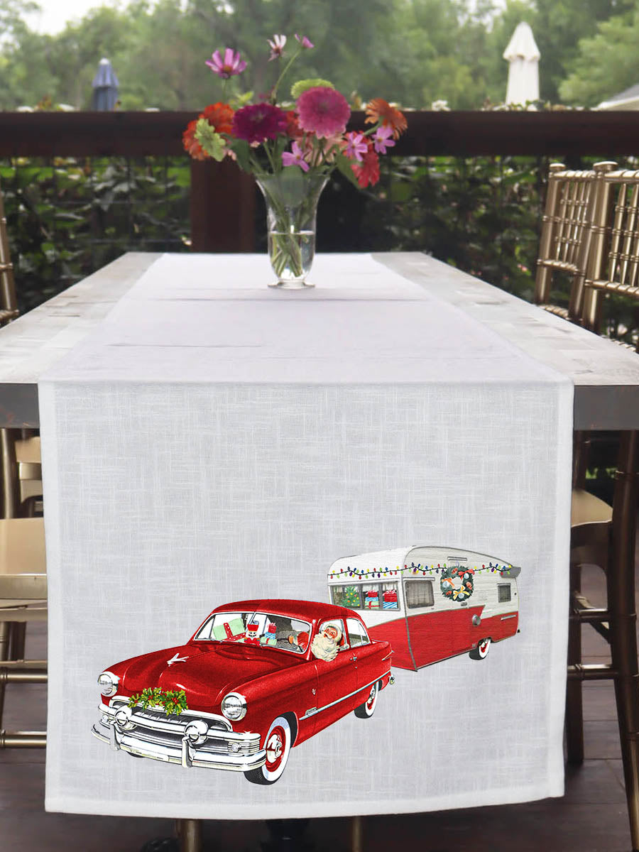Santa Pulling Camper Table Runner