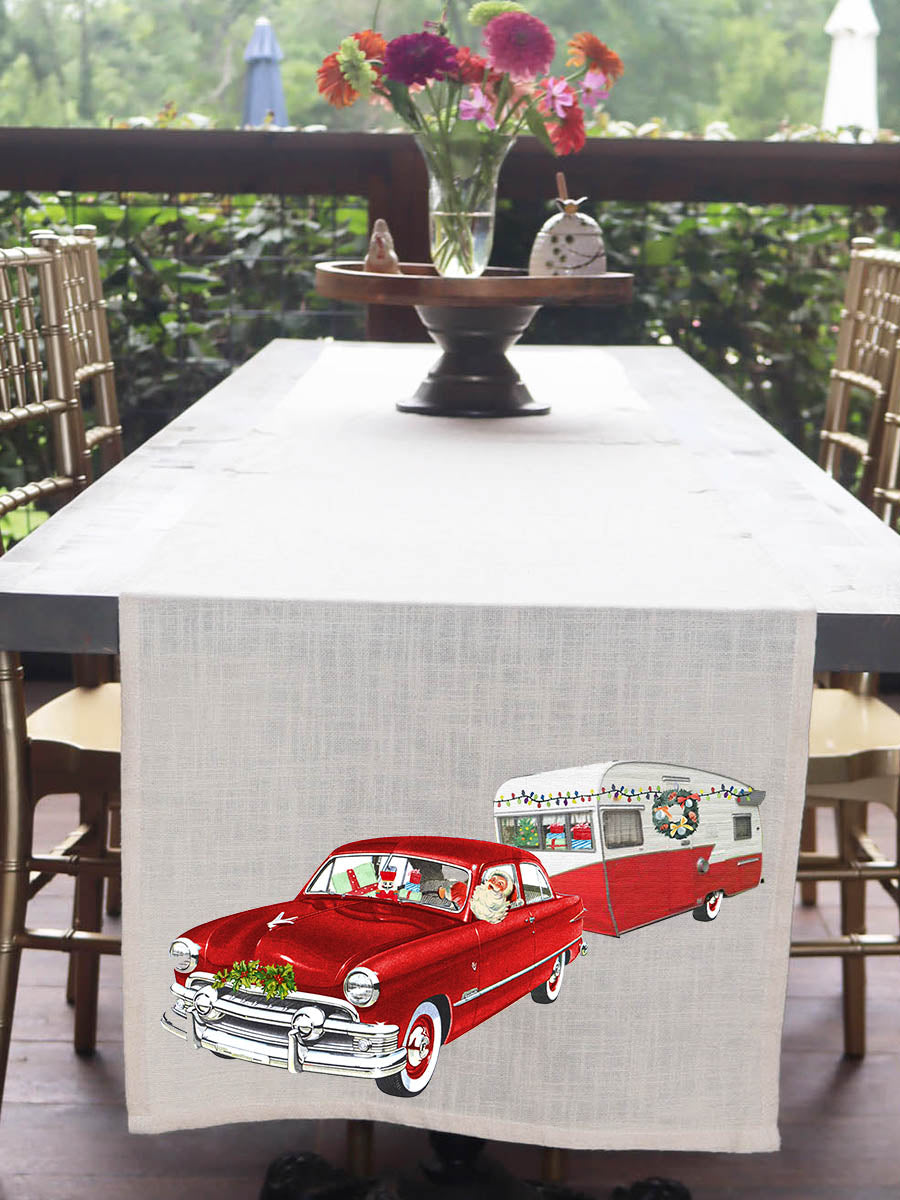 Santa Pulling Camper Table Runner