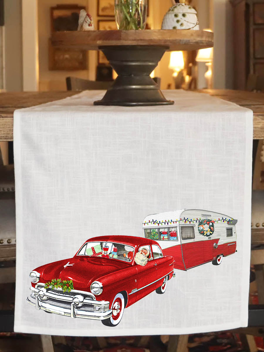 Santa Pulling Camper Table Runner