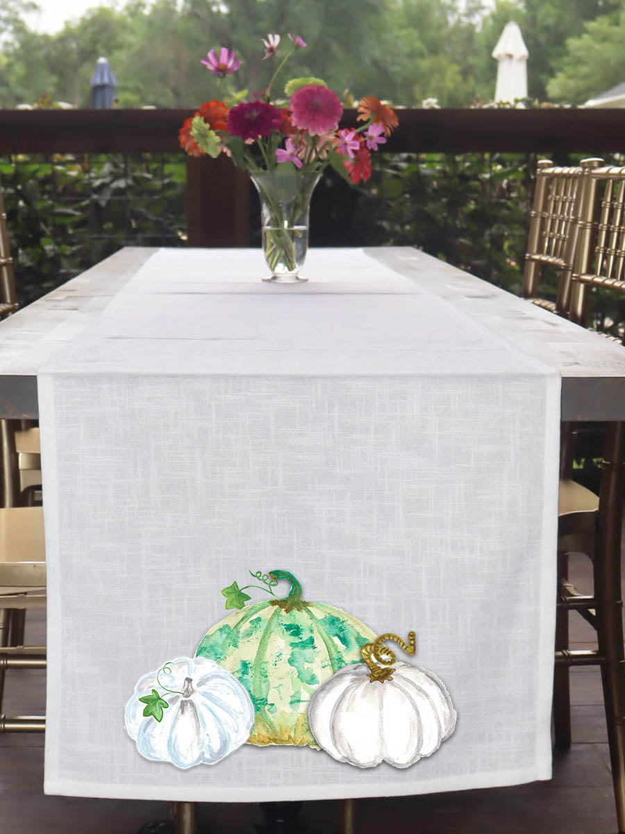 White & Green Pumpkins Table Runner