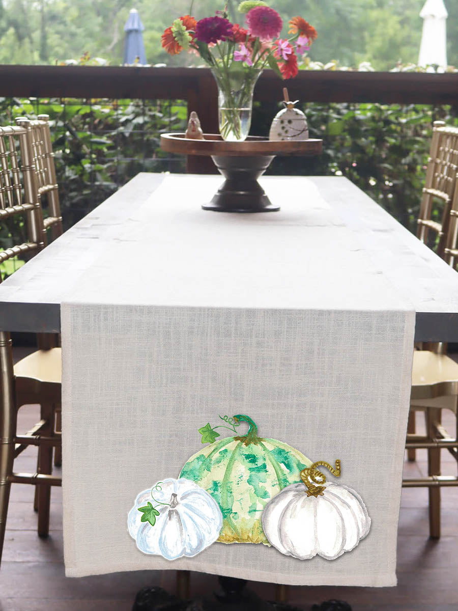 White & Green Pumpkins Table Runner