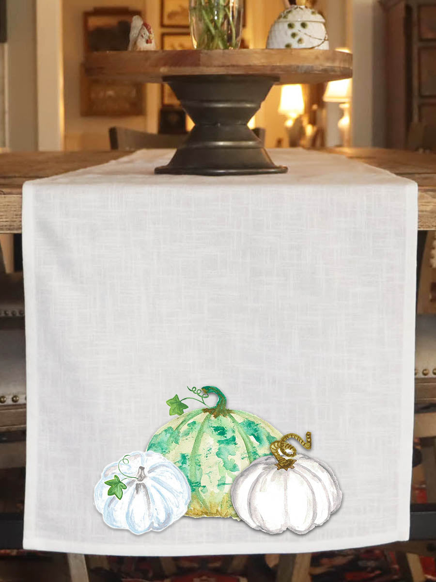 White & Green Pumpkins Table Runner