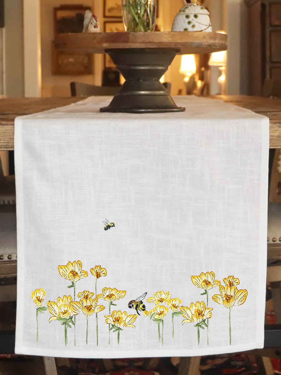 Yellow Flowers with Bee Table Runner