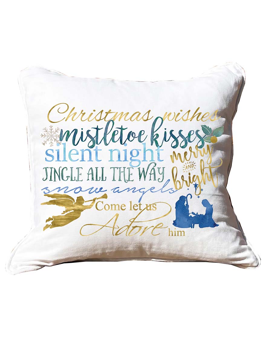 Adore Him White Square Pillow with Piping