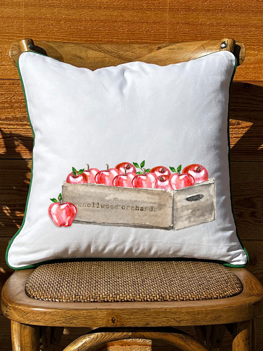 Apple Crate White Square Pillow with Piping