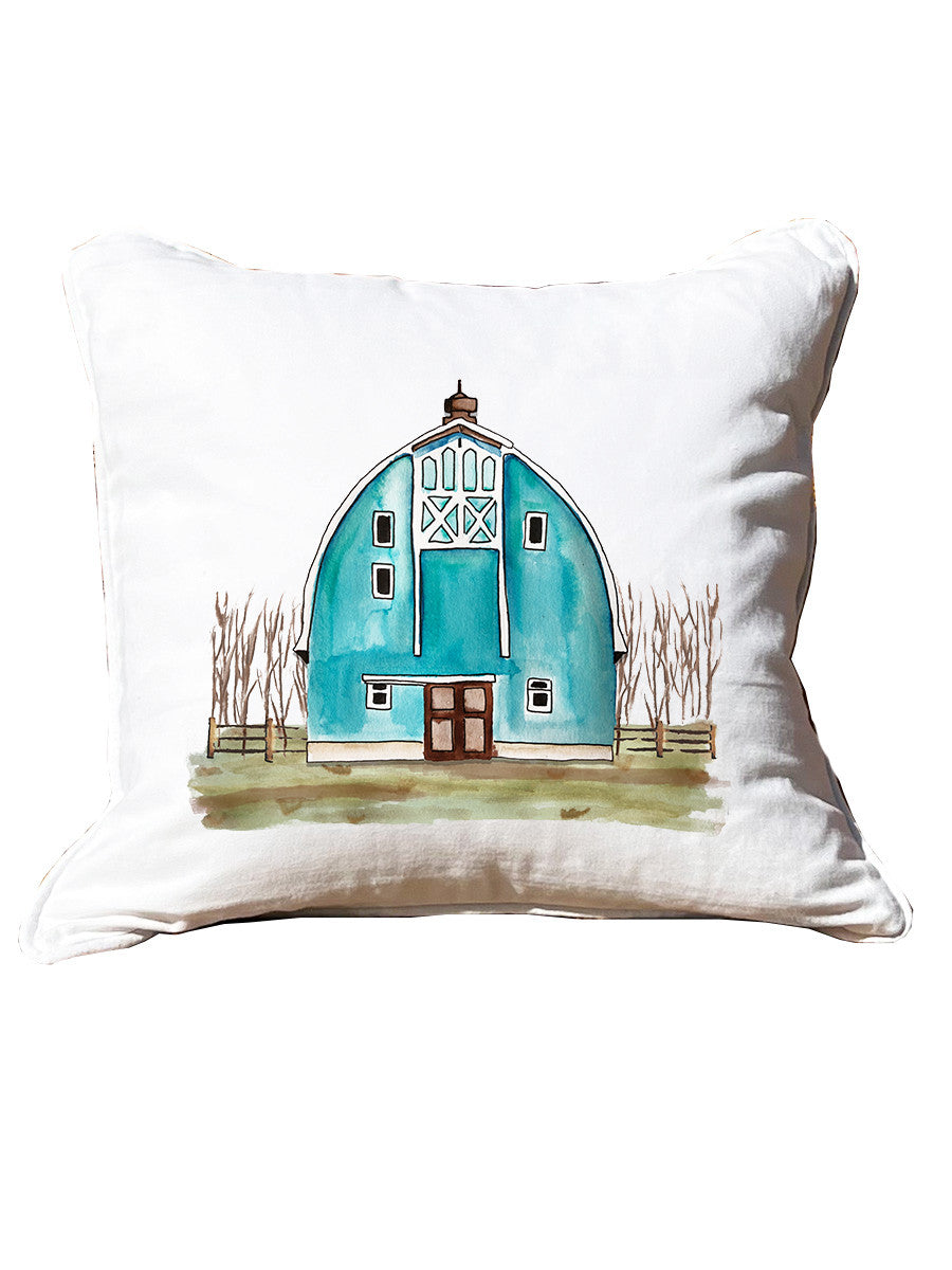 Blue Barn White Square Pillow with Piping