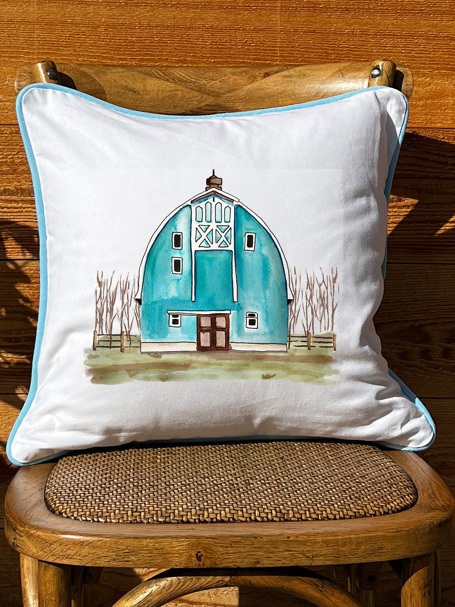 Blue Barn White Square Pillow with Piping