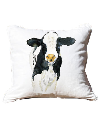Black & White Calf White Square Pillow with Piping