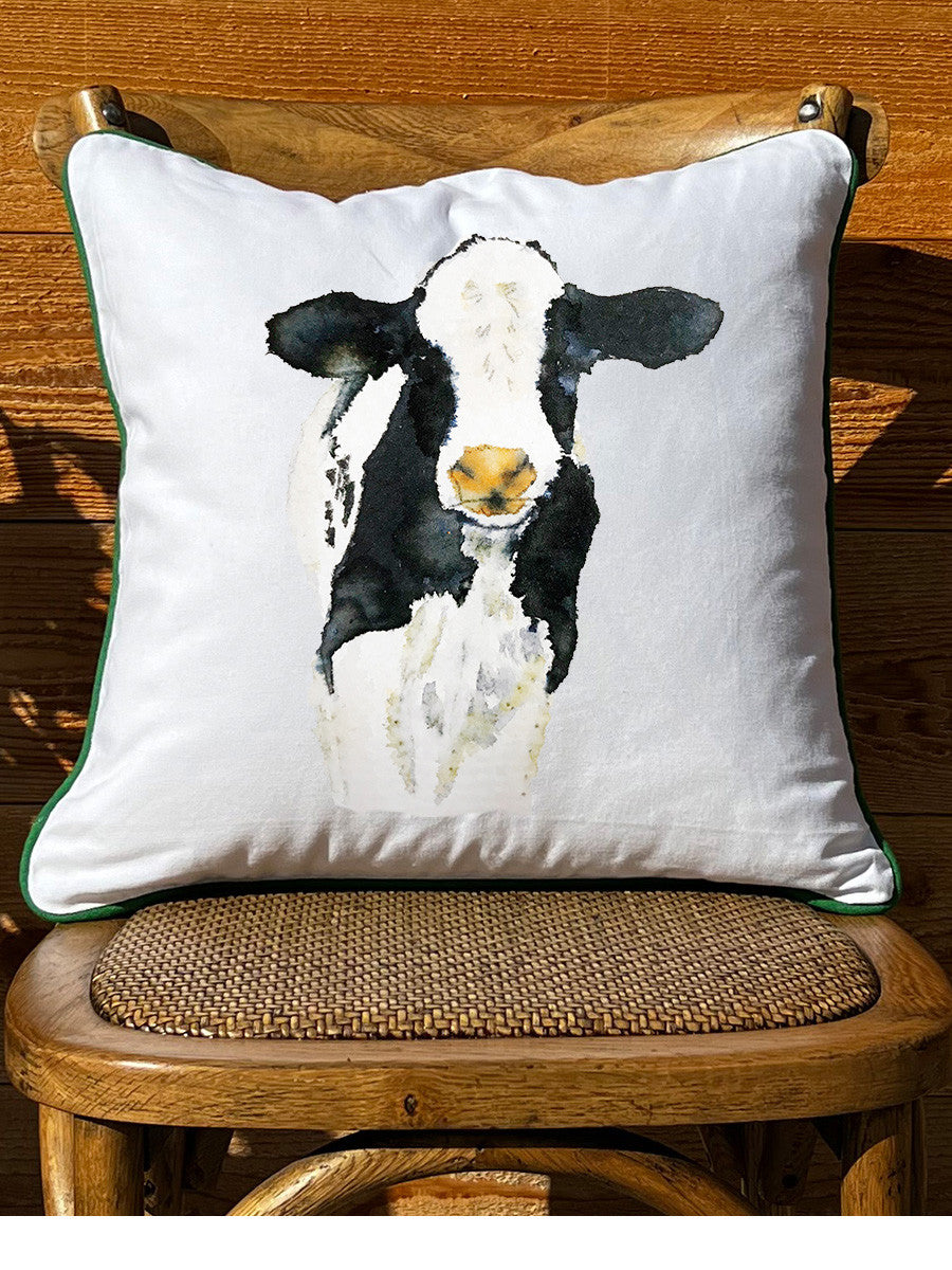 Black & White Calf White Square Pillow with Piping