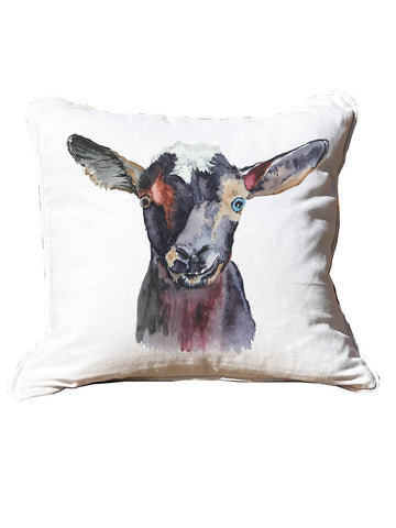 Black Goat White Square Pillow with Piping