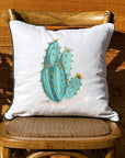 Flowering Cactus White Square Pillow with Piping