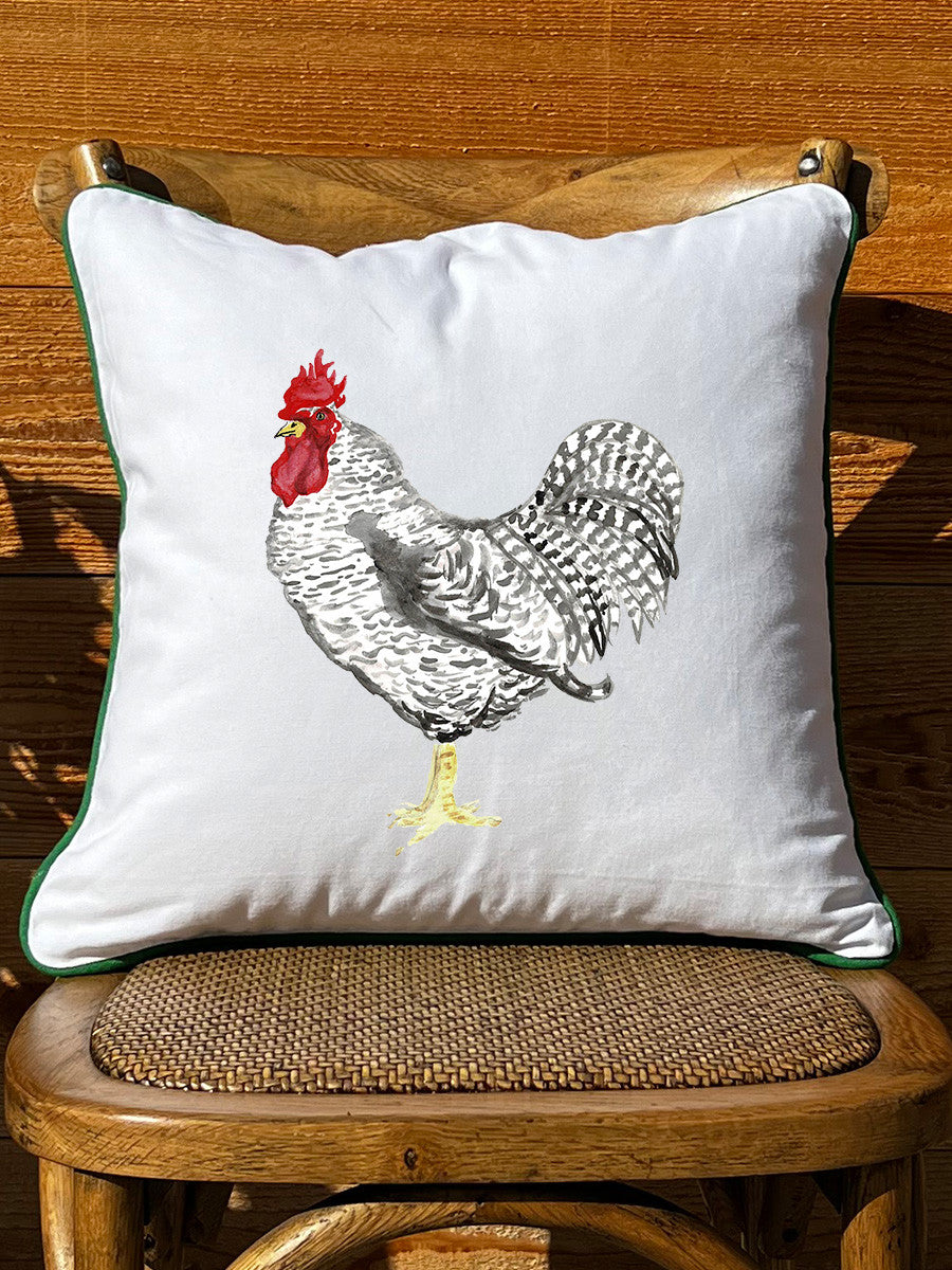 Chicken White Square Pillow with Piping