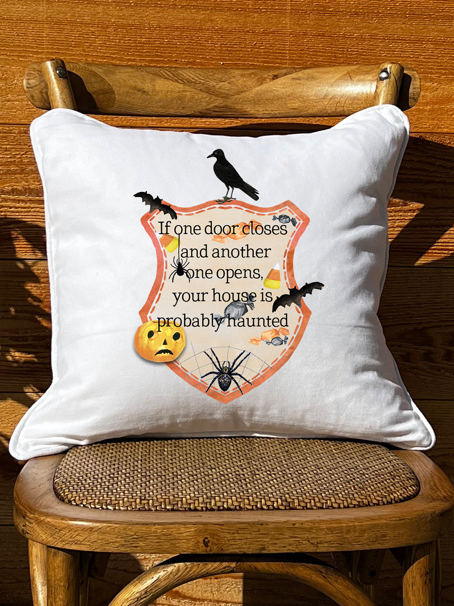 When Door Opens White Square Pillow with Piping