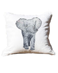 Elephant White Square Pillow with Piping
