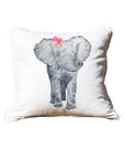 Elephant Girl White Square Pillow with Piping