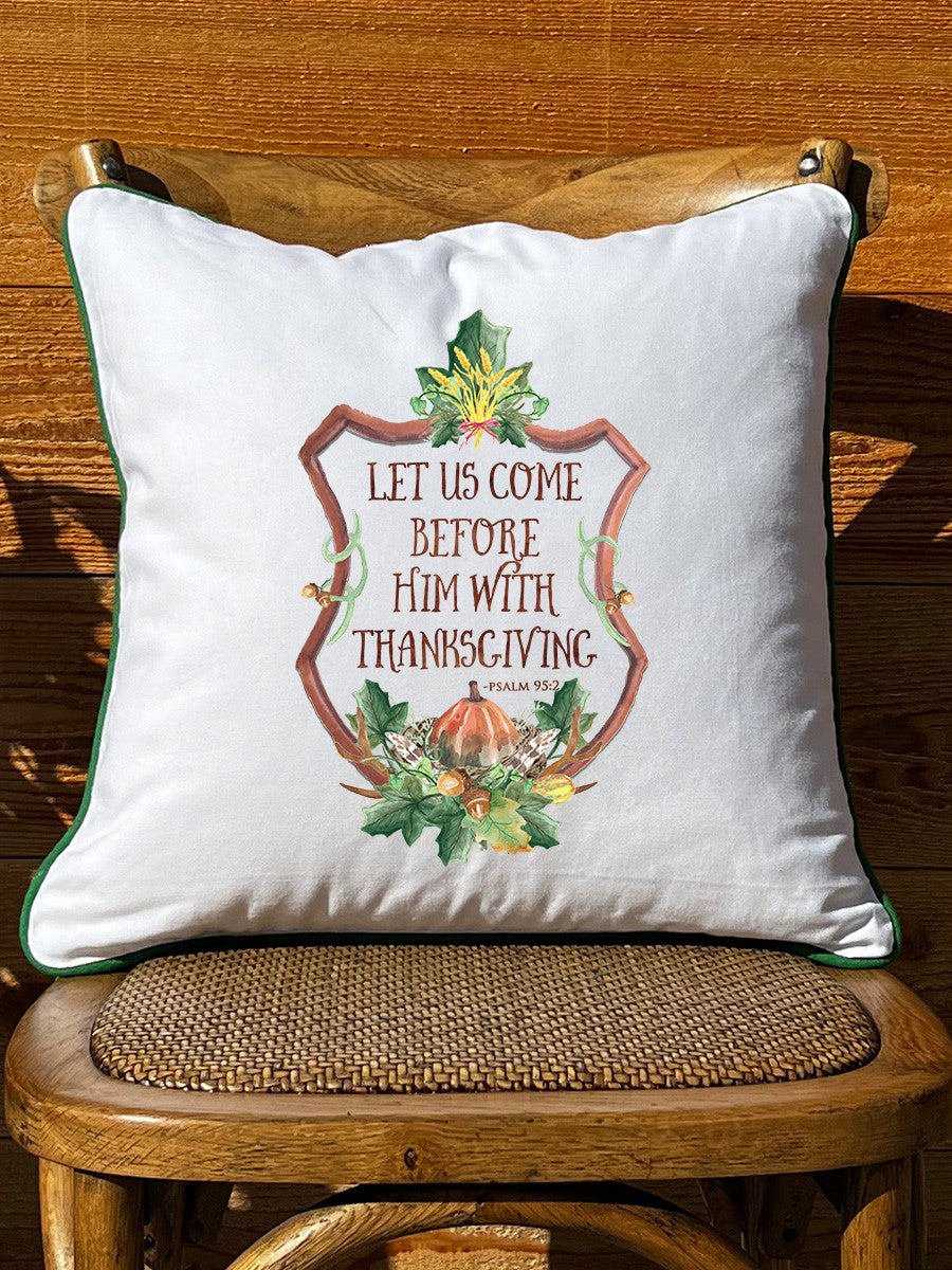Fall Crest White Square Pillow with Piping