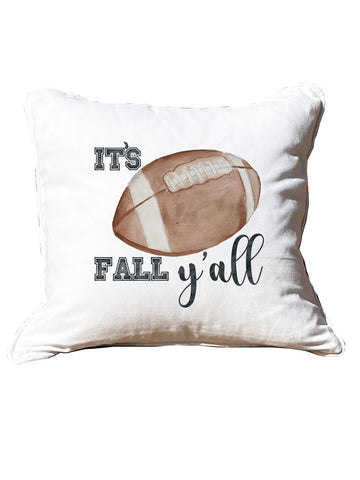 Football Fall Y'all White Square Pillow with Piping