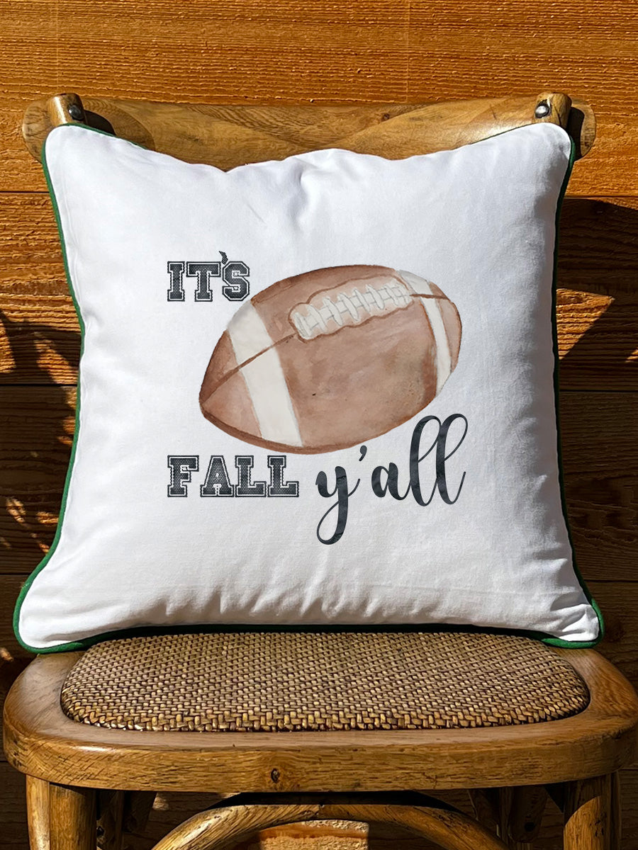 Football Fall Y'all White Square Pillow with Piping
