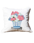 Flowers in Ginger Jar White Square Pillow with Piping