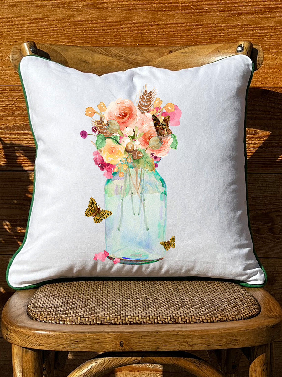 Fall Mason Jar White Square Pillow with Piping
