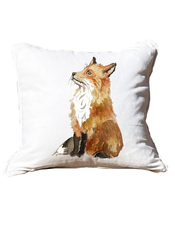 Sitting Fox White Square  Pillow with Piping