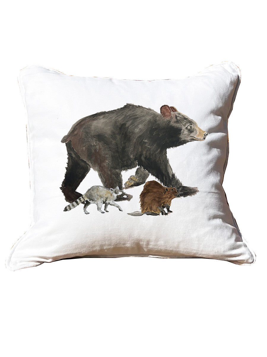 Forest Trio White Square Pillow with Piping