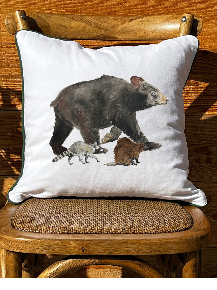 Forest Trio White Square Pillow with Piping