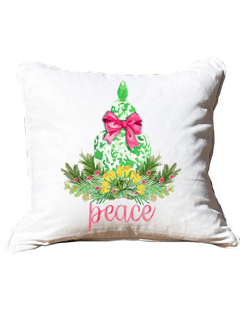 Peace Ginger Jar White Square Pillow with Piping