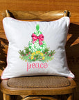 Peace Ginger Jar White Square Pillow with Piping