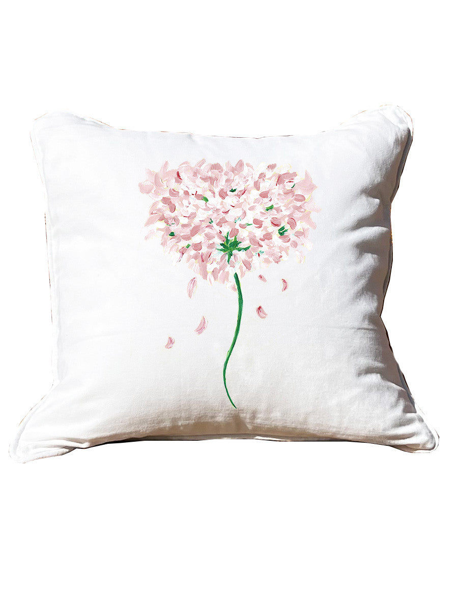 Pale Pink Hydrangea White Pillow with Piping