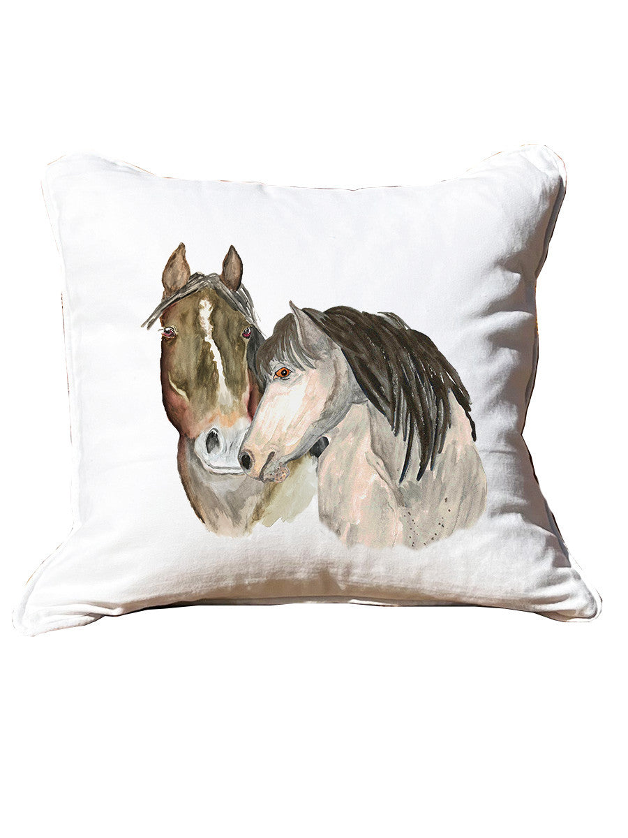 Horse Love White Square Pillow with Piping