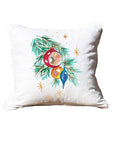 Hanging Vintage Ornaments White Square Pillow with Piping