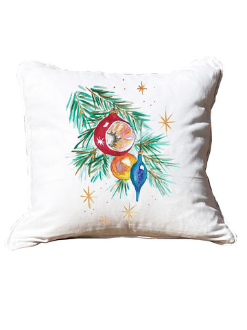 Hanging Vintage Ornaments White Square Pillow with Piping