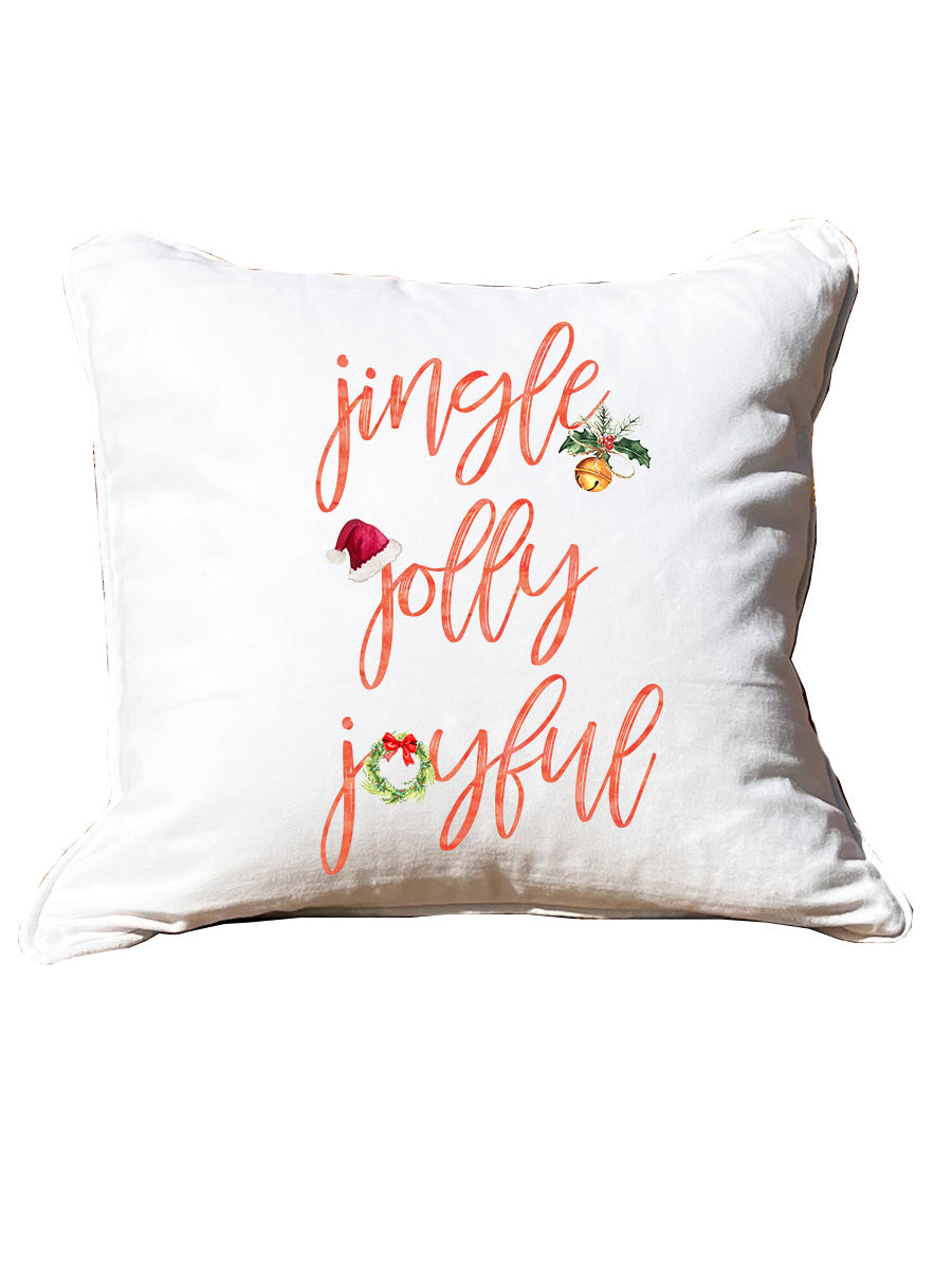 Jingle Jolly Joyful White Rectangular - Square Pillow with Piping