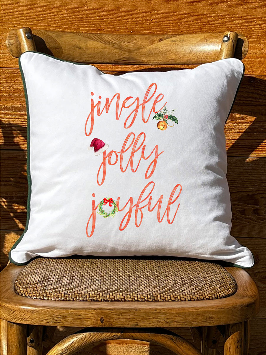 Jingle Jolly Joyful White Rectangular - Square Pillow with Piping