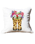 Leopard Boots With Flowers White Square Pillow with Piping