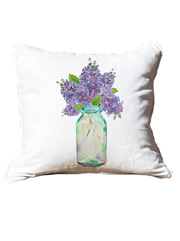 Lilacs White Square Pillow with Piping