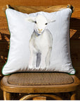 Little Lamb White Square Pillow with Piping