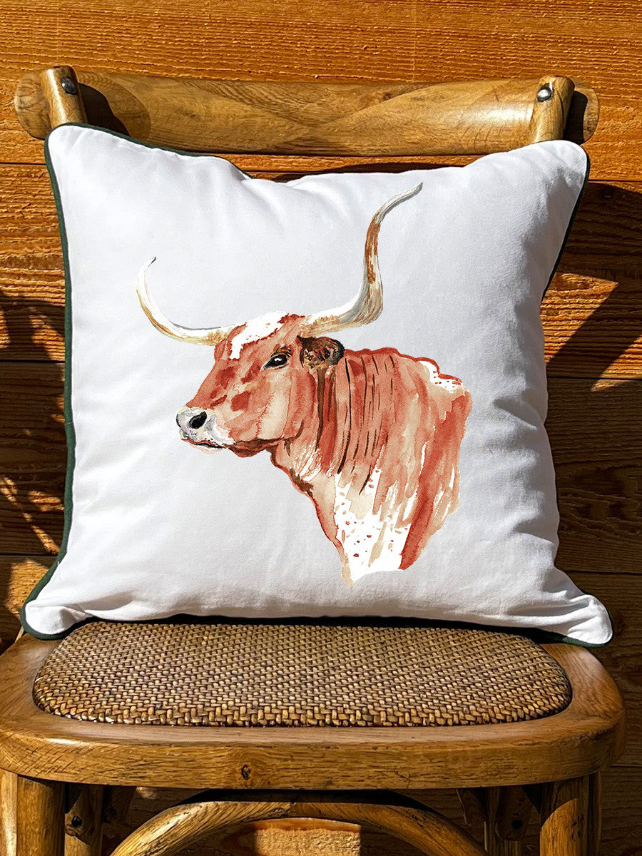 Longhorn White Square Pillow with Piping