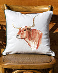 Longhorn White Square Pillow with Piping