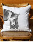 Mother and Foal White Square Pillow with Piping