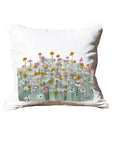 Meadow Flowers White Square Pillow with Piping
