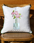 Mason Jar With Peonies White Square Pillow with Piping