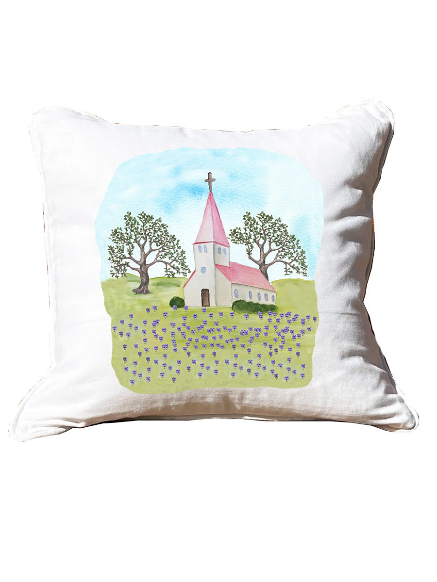 Pink Church White Square Pillow with Piping
