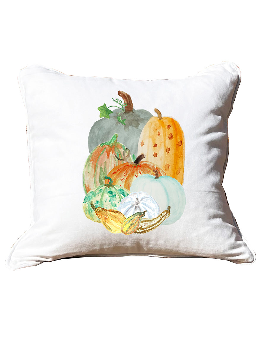 Pumkin Gourd Display White Square Pillow with Piping